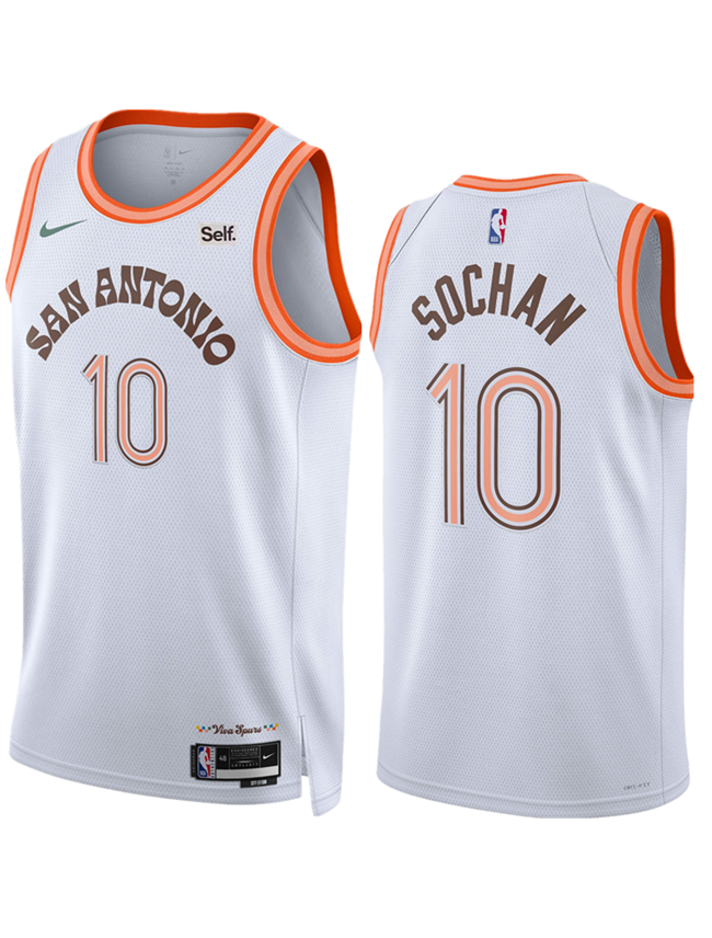 Men's San Antonio Spurs #10 Jeremy Sochan White 2023/24 City Edition Stitched Basketball Jersey Men's San Antonio Spurs #10 Jeremy Sochan White 2023/24 City Edition Stitched Basketball Jersey